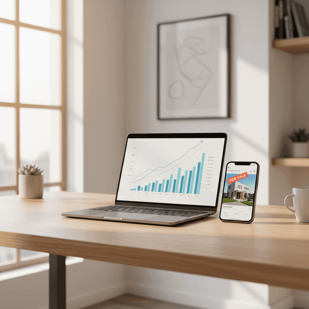 An image depicting an abstract representation of Google Analytics Real Estate Website Setup And ROI